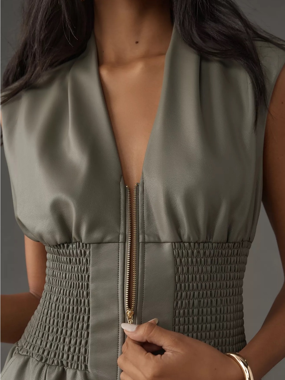 The Tommie Cap-Sleeve Smocked Front-Zip Shirt Dress by Anthropologie - Picture 4 of 7